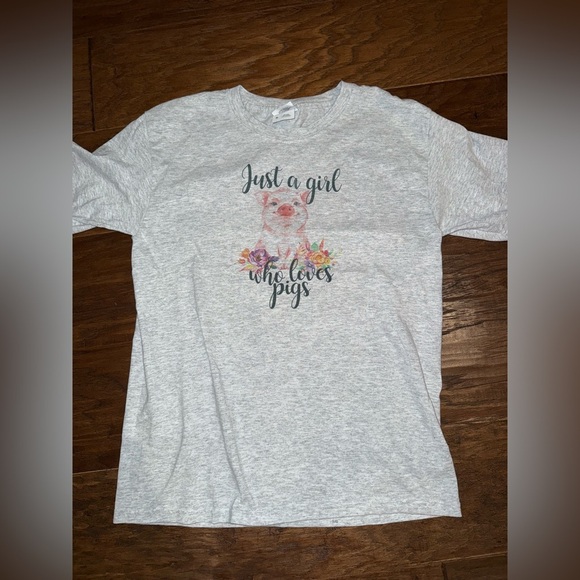 Jerzees Gray Kids Tee - Just a Girl Who Loves Pigs - Picture 2 of 3